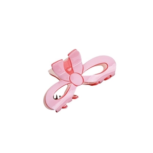 Pink ribbon bow hair claw clip made of glossy acetate material for women hairstyles