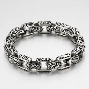 Men Vintage Carved Pattern Bracelet 316L Stainless Steel Heavy Industrial Punk Biker Jewelry