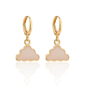 Detail of pink cloud pendant on 18K gold plated earrings with clear mirror reflection