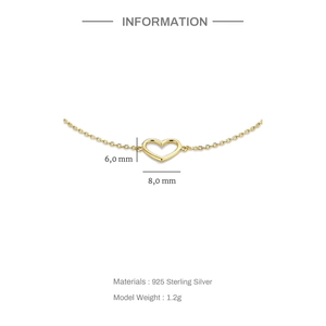 Detailed specifications of a 925 sterling silver hollow heart pendant measuring 8x6mm