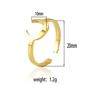 Detail view of crescent moon open ring with dimensions 10mm width and 20mm height