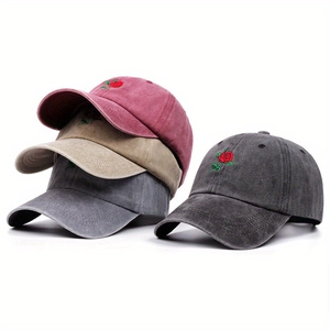 Berretto da Baseball in Cotone Vintage Ricamato con Rosa Lavato Calotte Ronde Berretto Regolabile Hip Hop per Uomo Donna