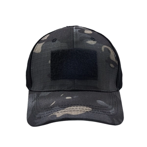 Tactical camouflage baseball cap with front velcro patch and breathable mesh back