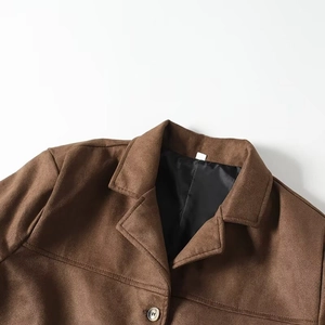 Brown suede lapel jacket for women featuring a single-breasted design and soft velvet texture