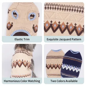 Fair Isle knit pet sweater featuring warm jacquard patterns and elastic hems for dogs
