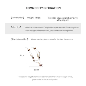 Detailed specs of the Saturn pearl tiger eye necklace with dimensions and materials