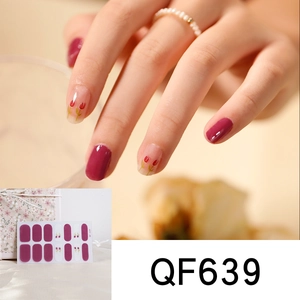 Detail of QF639 waterproof nail stickers featuring red tulips and berry red solid color