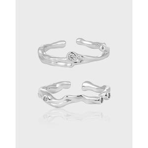 925 Sterling Silver Rings For Women Irregular Branch Texture Adjustable Open Ring With Micro Set Zircon Art Style