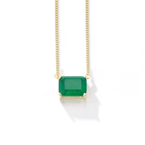 Elegant S925 sterling silver necklace with square emerald green gemstone pendant