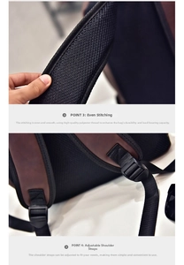 Detail of breathable honeycomb mesh shoulder straps and adjustable plastic buckle on PU backpack