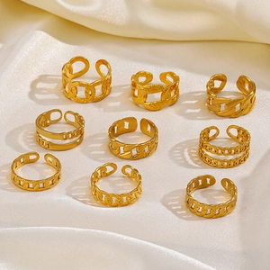 French vintage 18K gold plated stainless steel chain rings with adjustable open bands