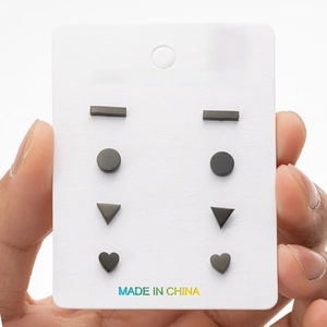 Set of 4 pairs of minimalist matte black stainless steel geometric stud earrings for women