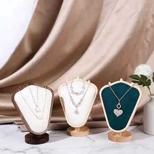 Necklace Display Stand Wood Velvet Portrait Bust Jewelry Exhibition Photography Props Elegant Pendant Holder