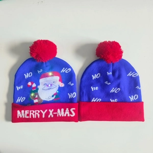 Adult LED Christmas knit hat with HO HO HO patterns and colorful glowing lights