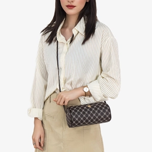 Fashionable cylinder shoulder bag with vintage dark brown monogram pattern for women