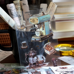 Artistic coffee and dessert themed transparent PET stickers for journaling and DIY decor