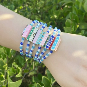Handmade Beaded Bracelet Crystal Glass Beads Enamel Letter Charms Bohemian Adjustable Jewelry For Women