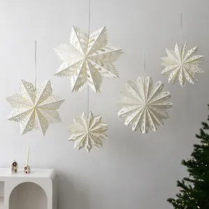 White Paper Star Hanging Ornaments Laser Cut Hollow Snowflake Foldable Christmas Party Wedding Decor Nordic Minimalist