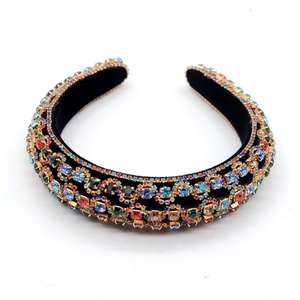 Luxury velvet sponge headband with colorful rhinestones on a clean white background