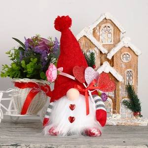Gnomes de Noël et Saint-Valentin en peluche rouge et blanc avec paillettes, décor de maison