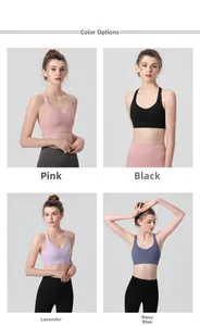Détail de soutiens-gorge de sport en rose, noir, violet taro et bleu pour fitness