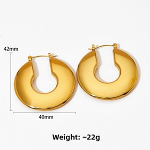 Polished chunky gold hoop earrings measurement display with 42mm height and 40mm width
