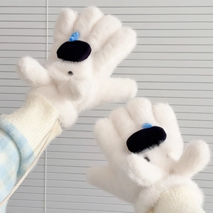Gants d'hiver en peluche blanche motif Westie dessin animé avec doublure chaude épaisse