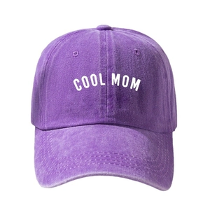 Classic purple washed cotton baseball cap with white COOL MOM embroidery for women