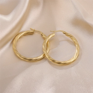 Twisted Rope Hoop Earrings Stainless Steel 18K Gold Plated Exaggerated Round Circle Fashion Jewelry For Women