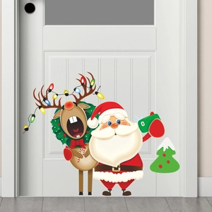 Christmas Santa Claus and reindeer cartoon wall decals for glass door and window decoration