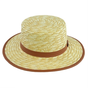 Boater Hat Natural Wheat Straw Flat Top Summer Beach Sun Hat Retro British Style With Leather Belt Decoration For Men Women