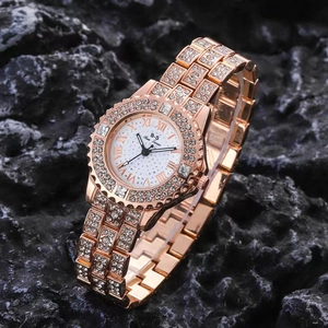 Luxury rose gold rhinestone watch for women with sparkling crystal band and dial