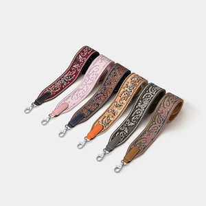 Wide Shoulder Strap Replacement For Handbags Paisley Ethnic Woven Wax Thread Cowhide Leather Ends Vintage Style Floral