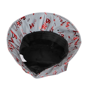 Luminous polyester bucket hat with red BABY print and reflective funny patterns