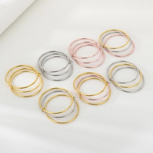 Three-color minimalist 3mm stainless steel interlocking bangles in gold, silver and rose gold