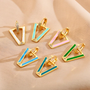 V-shaped geometric drop oil earrings set with gold plating and sparkling zircon stones