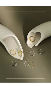 Detail of minimalist S925 sterling silver rings with zircon in gold and silver finishes