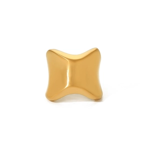 Detail shot of a concave irregular golden titanium steel ring with a matte satin finish