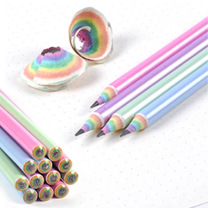 Rainbow colored pencils set with colorful core and pastel barrels for drawing and writing