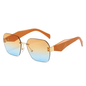 Rimless Square Sunglasses Oversized Geometric Temple Gradient PC Lens UV400 Protection Fashion Eyewear Women Men