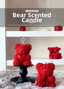 Detailed texture of red rose bear scented candle for romantic home decor gifts