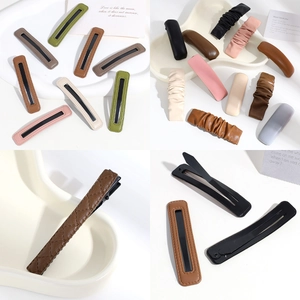 Minimalist PU Leather Hair Clips Ruched Solid Color Duckbill BB Barrettes For Women Elegant Vintage Headwear Accessory