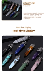Detailed view of vintage metal flower wrapping around hexagonal crystal pendants