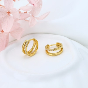 Elegant 925 sterling silver double hoop earrings with colorful zircon in gold finish