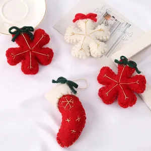 Christmas Ornaments Wool Felt Pendants Handmade Tree Decorations Santa Snowman Reindeer DIY Craft Accessories Festive Party