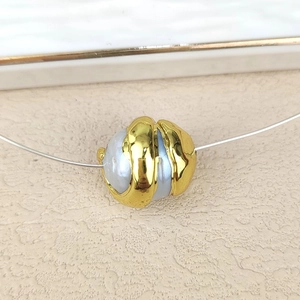 Baroque light blue-grey freshwater pearl with gold plated edges for DIY jewelry