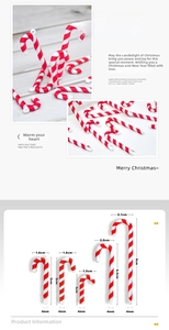 Detailed size guide for red and white striped Christmas candy cane hanging decorations