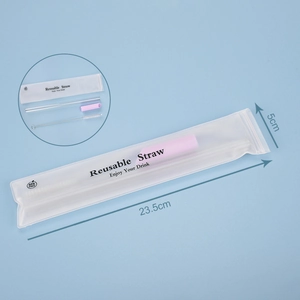 Reusable 0.8cm Tritan straw set with silicone tip, cleaning brush, and BPA-free storage bag