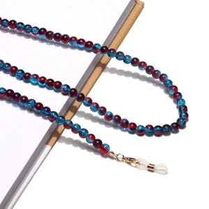 Handmade 6mm red and blue glass bead eyewear chain with gold lobster clasps and silicone loops