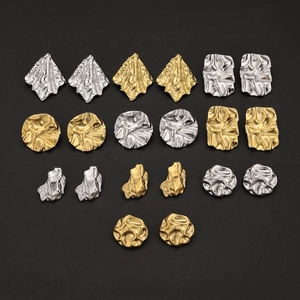 Elegant 18k gold plated stainless steel irregular crumpled stud earrings in gold and silver